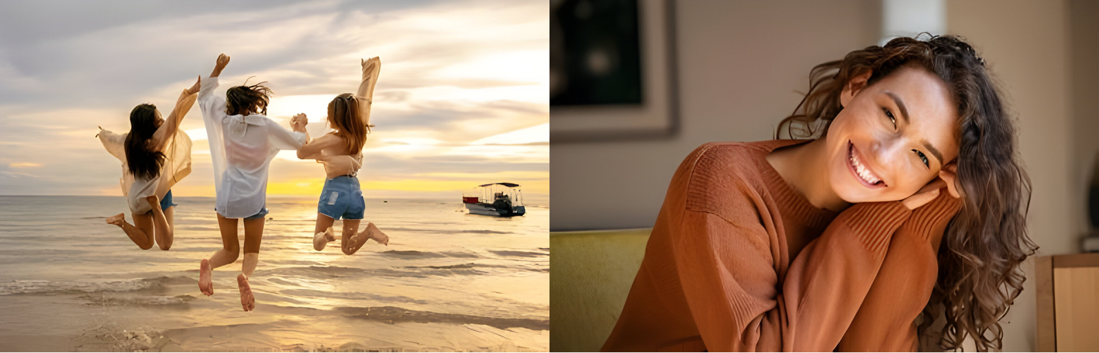 A group of people enjoying a sunset on the beach, representing happiness and fulfillment in the wave_of_happy_ journey